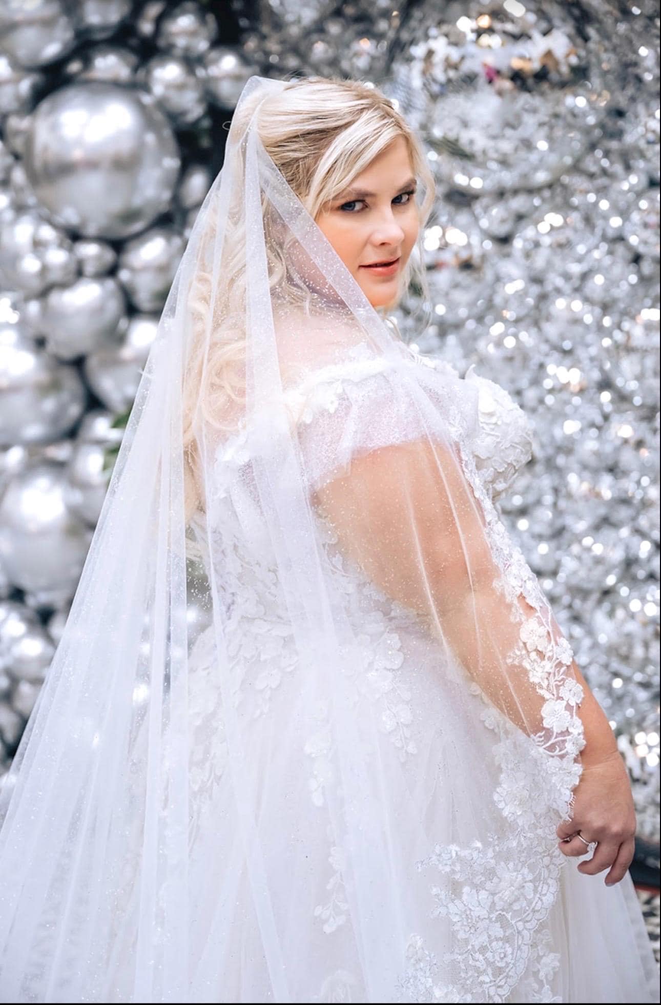 78” silver glitter veil Silver Sparkle Simple Veil, Silver Flake Wedding Veil  main image 3