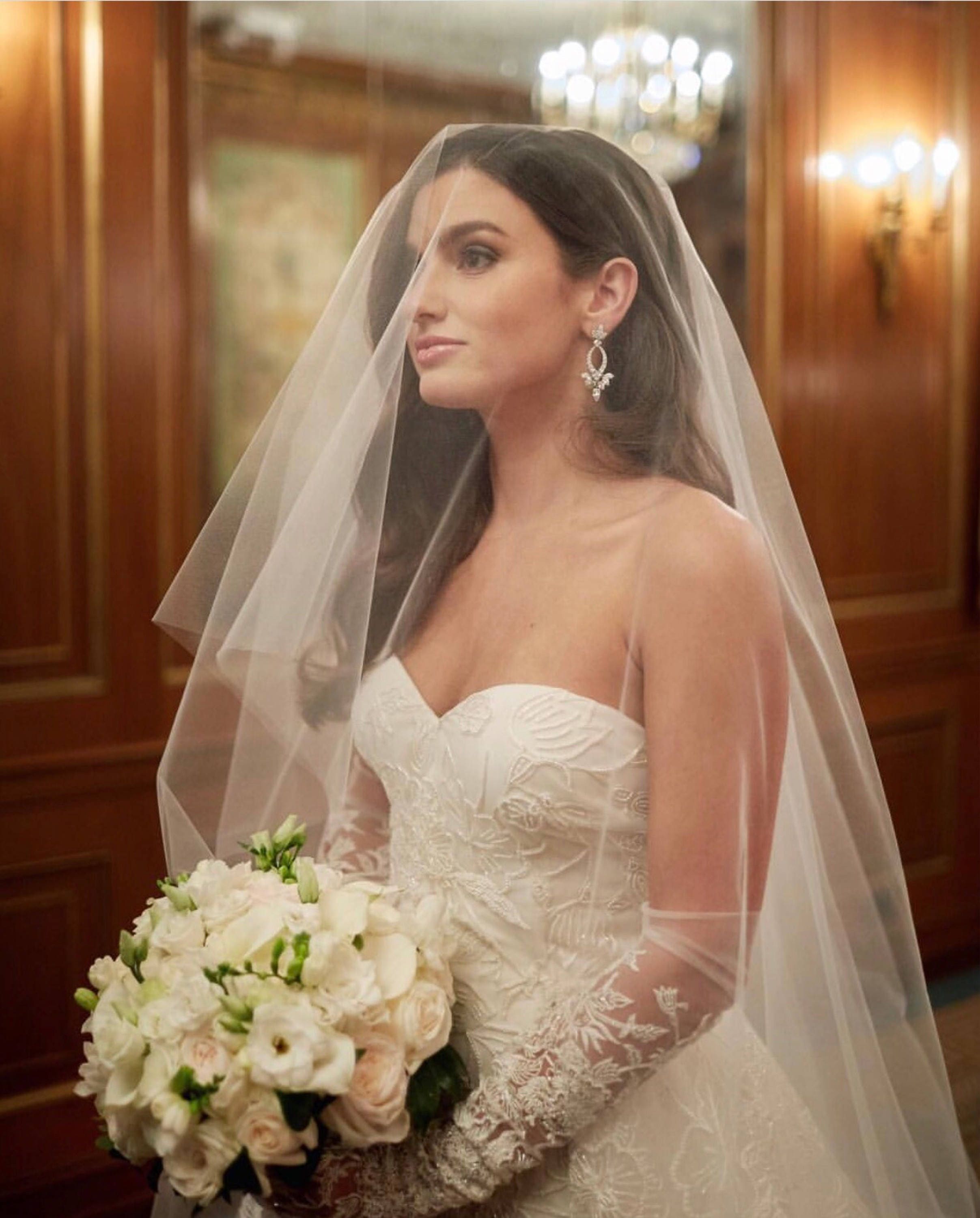 Sheer Drop Bridal Veil With Long Blusher, No Comb cathedral Veil