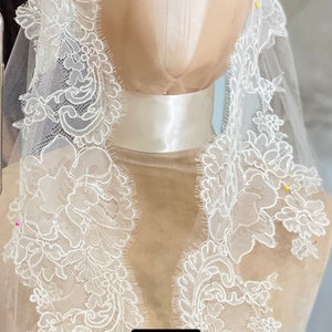 Lace Wedding Veil, Bridal Veil. Mantilla Veil, French ChantillyLace, Floral Lace Veil, Cathedral Veil, Delicate Veil SWEET WHISPER VEIL image 6
