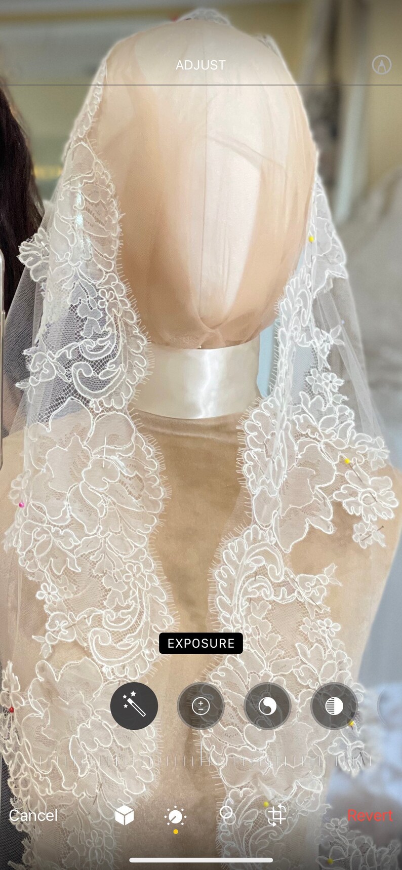 Lace Wedding Veil, Bridal Veil. Mantilla Veil, French ChantillyLace, Floral Lace Veil, Cathedral Veil, Delicate Veil SWEET WHISPER VEIL image 6