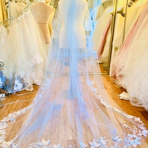 Blue Wedding Veil, Wedding Veil, 2-Tier Blue Veil, Bridal Veils, Glimmer Tulle Soft Blue, Garden Wedding Veil MISTY MORNING image 10