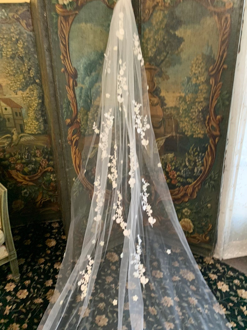 Floral Wedding Veil Bridal Veil Flower Wedding Veil Lace Etsy