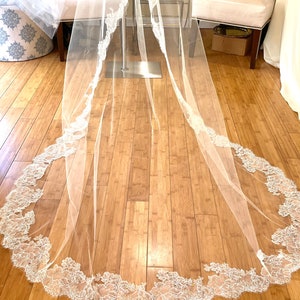 Lace Wedding Veil, Bridal Veil. Mantilla Veil, French ChantillyLace, Floral Lace Veil, Cathedral Veil, Delicate Veil SWEET WHISPER VEIL image 4