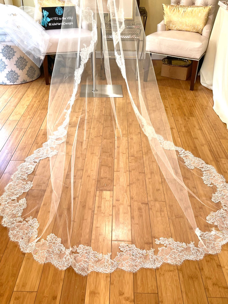 Lace Wedding Veil, Bridal Veil. Mantilla Veil, French ChantillyLace, Floral Lace Veil, Cathedral Veil, Delicate Veil SWEET WHISPER VEIL image 4