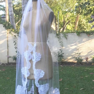 Lace Veil, Cathedral Veil , Vintage Veil, Boho Veil, Alencon Lace Veil, White Veil, Bridal Veil, Luxury Veil VICTORIA ROSE Veil image 3