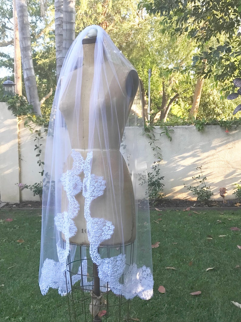 Lace Veil, Cathedral Veil , Vintage Veil, Boho Veil, Alencon Lace Veil, White Veil, Bridal Veil, Luxury Veil VICTORIA ROSE Veil image 3