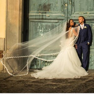 Lace Wedding Veil, French Chantilly Lace Veil, Wedding Veil, Cathedral Veil, 2 -Tier Veil, Lace Veil,Soft Tulle Veil - ADAGIO Veil