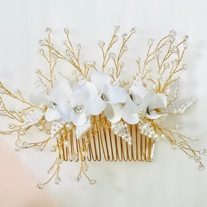 Bridal Hair Comb, Floral Bridal Comb,Pearl Bridal Comb, Bridal Comb Pearl, Bridal Comb with Flowers imagem 2