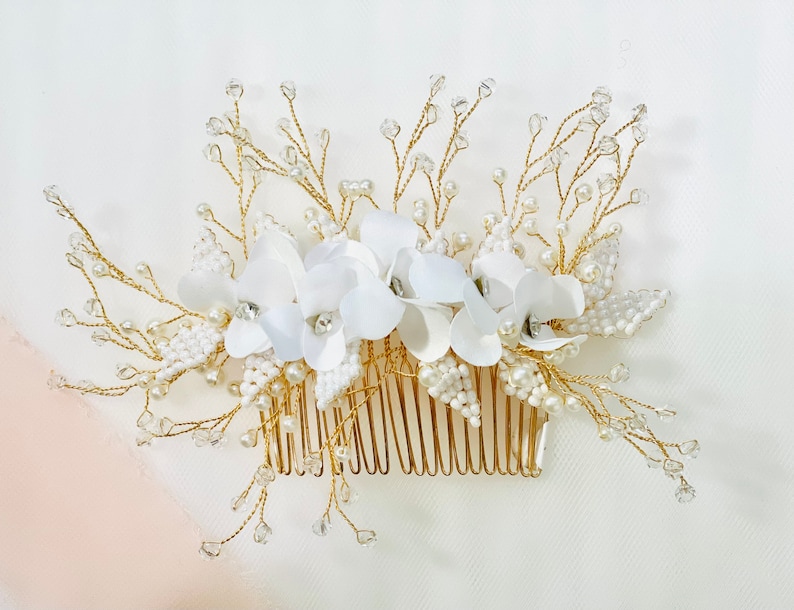 Bridal Hair Comb, Floral Bridal Comb,Pearl Bridal Comb, Bridal Comb Pearl, Bridal Comb with Flowers imagem 2