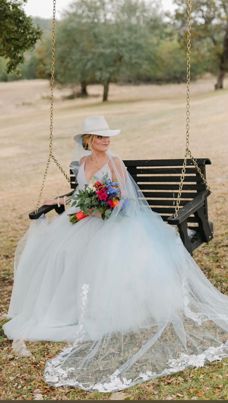 Blue Wedding Veil, Wedding Veil, 2-Tier Blue Veil, Bridal Veils, Glimmer Tulle Soft Blue, Garden Wedding Veil MISTY MORNING image 1