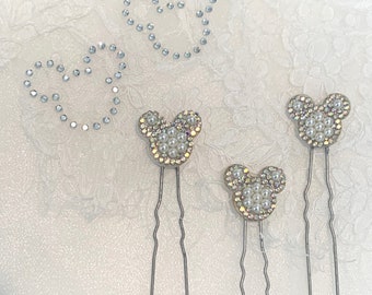 Mickey Hairpins, Disney Hairpins, Mickey Bobby Pins, Crystal Mickey Hairpins, Mickey Hair Accessories , Disney Bride, Mickey Bobby Pins