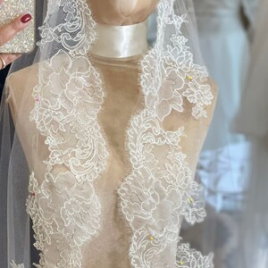 Lace Wedding Veil, Bridal Veil. Mantilla Veil, French ChantillyLace, Floral Lace Veil, Cathedral Veil, Delicate Veil SWEET WHISPER VEIL image 8