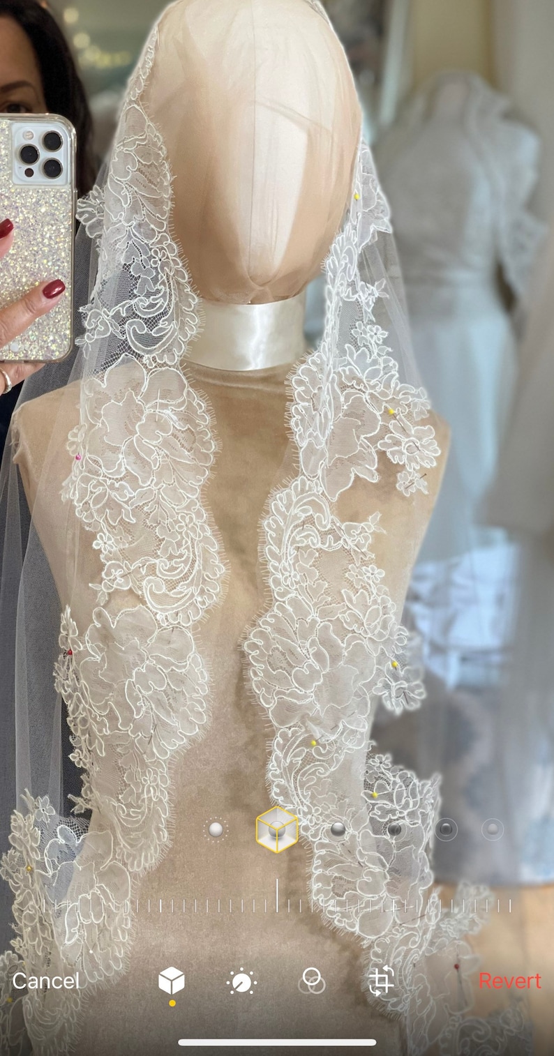 Lace Wedding Veil, Bridal Veil. Mantilla Veil, French ChantillyLace, Floral Lace Veil, Cathedral Veil, Delicate Veil SWEET WHISPER VEIL image 8