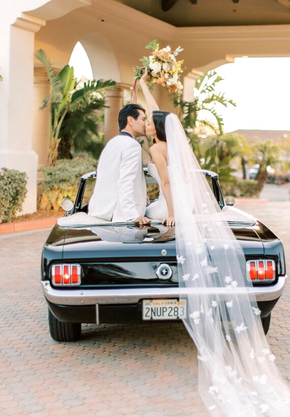 3D Flower Wedding Veil, Pearl Floral Bridal Veil, Sequined Leaves