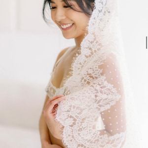 Mantilla, Wedding Veil, Polkadot Veil, Classic Veil, Off-White Veil, Bridal Veil, Drop Veil, Lace Veil-DANA GRACE