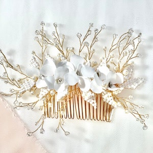 Bridal Hair Comb, Floral Bridal Comb,Pearl Bridal Comb, Bridal Comb Pearl, Bridal Comb with Flowers imagem 3