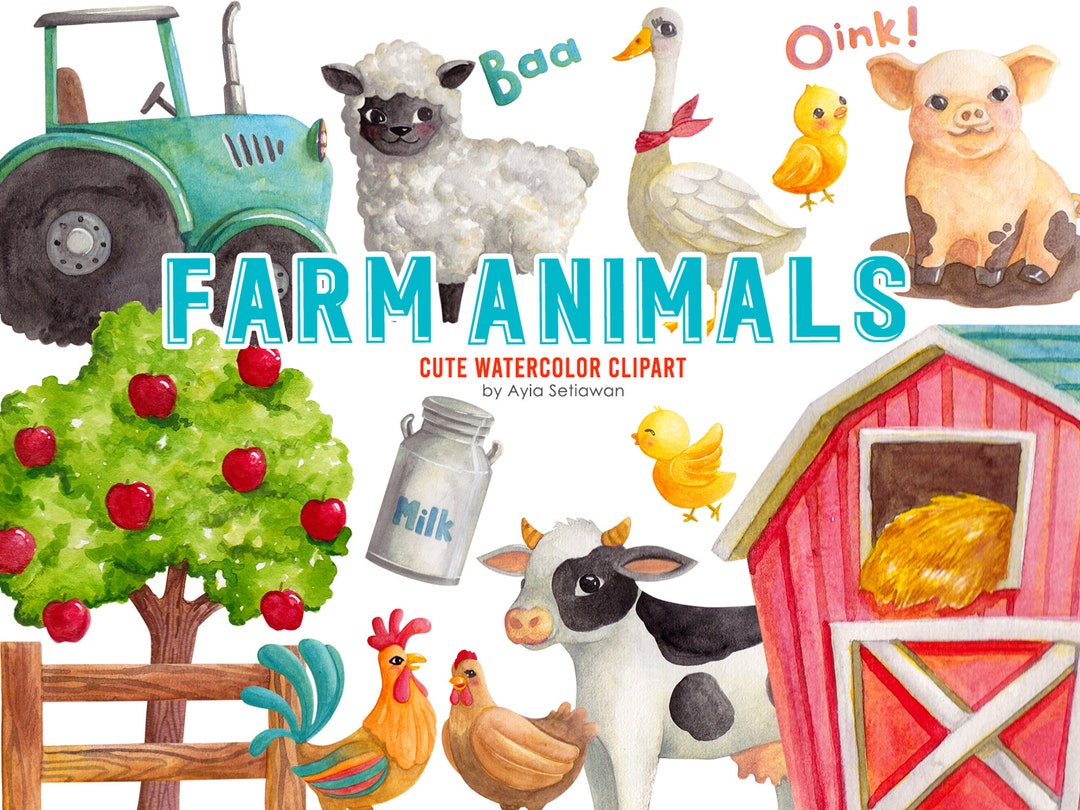 Farm Animals | Cute Watercolor Clip Art - Etsy