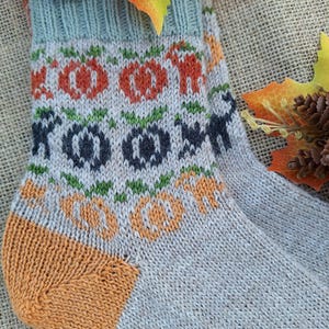 Cat and Pumpkin Socks Knitting Pattern: Fall Autumn Design (PDF)
