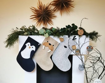 Scandinavisch design vilten kerstsok, Nordic Holidays kous, gepersonaliseerde kerstsok