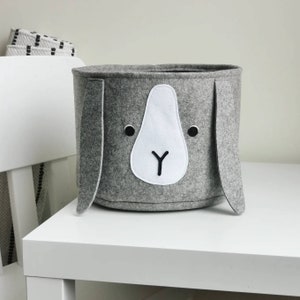 Bunny rabbit Easter basket, nordic inspired felt grey bunny toy storage for kids room 20x25 cm