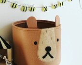 Nordic inspired felt toy storage, bear basket, woodland room decor