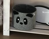 Nordic inspired felt toy storage, panda basket, Scandinavian nursery organiser