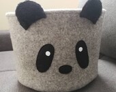 Nordic inspired felt toy storage, panda basket, Scandinavian nursery organiser