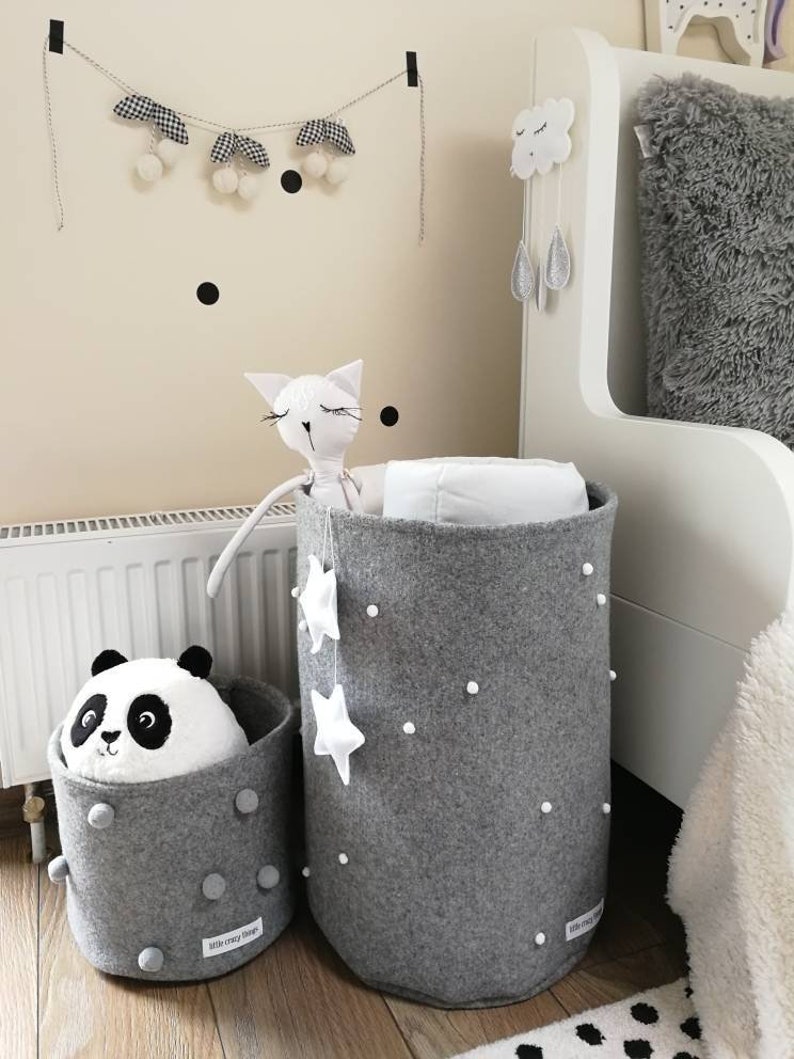 Set of 2 Grey Baskets, Felt Basket