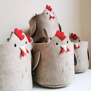 Felt Easter gift for kids, chicken toy storage, chick Easter basket, ranch life, farm style basket, village design organizer, gift under 20