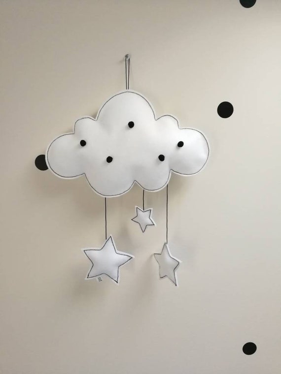 Scandinavian Design Black And White Cloud Mobile With Stars