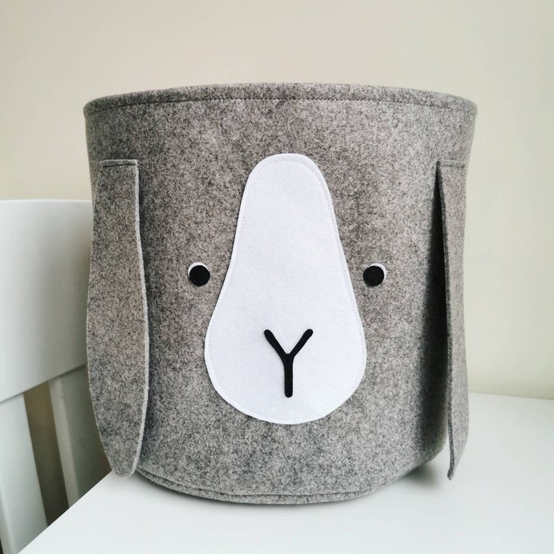 Bunny rabbit Easter basket, nordic inspired felt grey bunny toy storage for kids room 30x30 cm