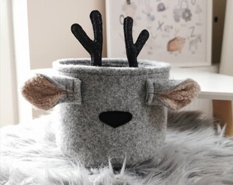 Small felt deer basket inspired nordic Christmas, Christmas gift, Rudolf
