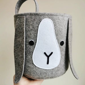 Bunny rabbit Easter basket, nordic inspired felt grey bunny toy storage for kids room image 7