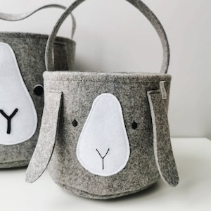 Bunny rabbit Easter basket, nordic inspired felt grey bunny toy storage for kids room image 8