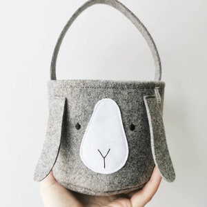 Bunny rabbit Easter basket, nordic inspired felt grey bunny toy storage for kids room Easter basket 14x16 cm