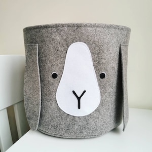 Bunny rabbit Easter basket, nordic inspired felt grey bunny toy storage for kids room image 3