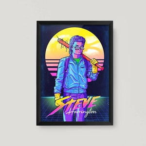 Steve A3 A4 Poster Print Retro 80s Wall Print Fan Made Digital Drawing Birthday Present Eleven Quality Printed Hand Drawn Show Upside Down image 1