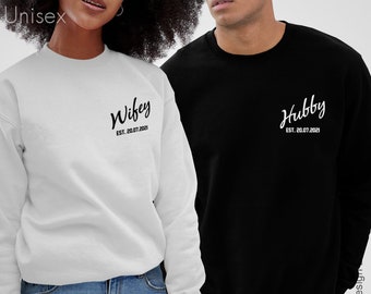 Hubby Wifey Suéter a juego Su y ella 2x Set + Regalo Top Jumper Novia Novio Esposa Custom 2021 Camisa Mr Mrs Prometido Personalizado