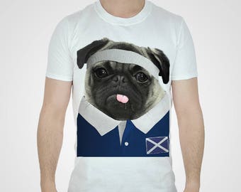 Scotland Rugby T-shirt Pug Tshirt Scottish Puppy Top Championship Grand Slam Funny Animal Tee Cute Fashion Womens Mens Kids Kilt Thistle