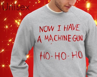 Now I Have A Machine Gun Sweater Movie Jumper  Film Sweatshirt Fancy Dress Christmas Xmas Ho Heather Grey S-XXL Halloween Costume Shirt