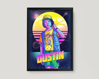 Dustin A3 A4 Poster Print Retro 80s Wall Print Fan Made Digital Drawing Birthday Present Eleven Quality Printed Hand Drawn TV Upside Down