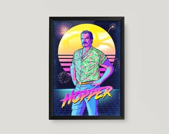 Hopper A3 A4 Poster Print Retro 80s Wall Print Fan Made Digital Drawing Birthday Present Eleven Quality Printed Hand Drawn TV  Upside Down