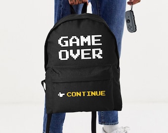 Game Over Backpack Video Game RuckSack Retro Gaming Bag Pixel Continue  Merch Videogame Accessory Unisex Gamer School Work Bags Ruck 8bit