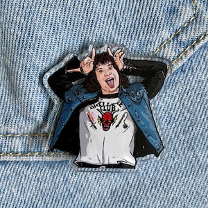 Eddie Acrylic Pin Badge Hawkins Lapel Pin Character Face Badge Brooch TV Show Colourful Plastic Drawing