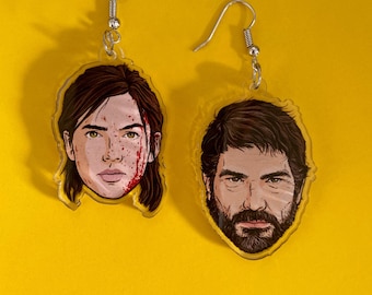 Ellie And Joel Earrings Acrylic Character Face Video game gaming merch Colourful Plastic Drawing Gamer Novelty Fan Made Videogame