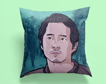 Glenn Cushion 14" x 14" TWD Character Square Sofa Pillow Illustration Hand Drawn Character Plush Home Decor Homeware Colourful Fan Made