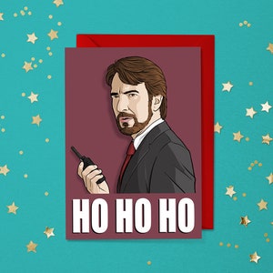 Cartão de Natal Hans Cartões de Saudações Retro Pai Natal Anos 80 St. Nick Merry Chapéu Feliz Cultura Pop Filme Agora Eu Tenho Uma Metralhadora Ho Ho Ho
