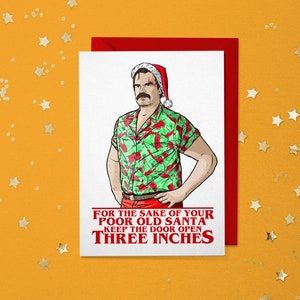 Cartolina di Natale per il bene del tuo povero vecchio papà Tieni la porta aperta 3 pollici Biglietti di auguri Retro anni '80 St. Nick Eleven El Merry Happy 4