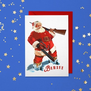Biglietto di auguri di Natale Babbo Natale contro il male Biglietti di auguri retrò Babbo Natale Anni '80 San Nicola Buon Felice V Epico Cultura pop Film Nuovo costume Divertente