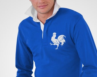 Retro France Rugby Jersey French Polo Shirt Gallic Rooster Vintage Style Sweater